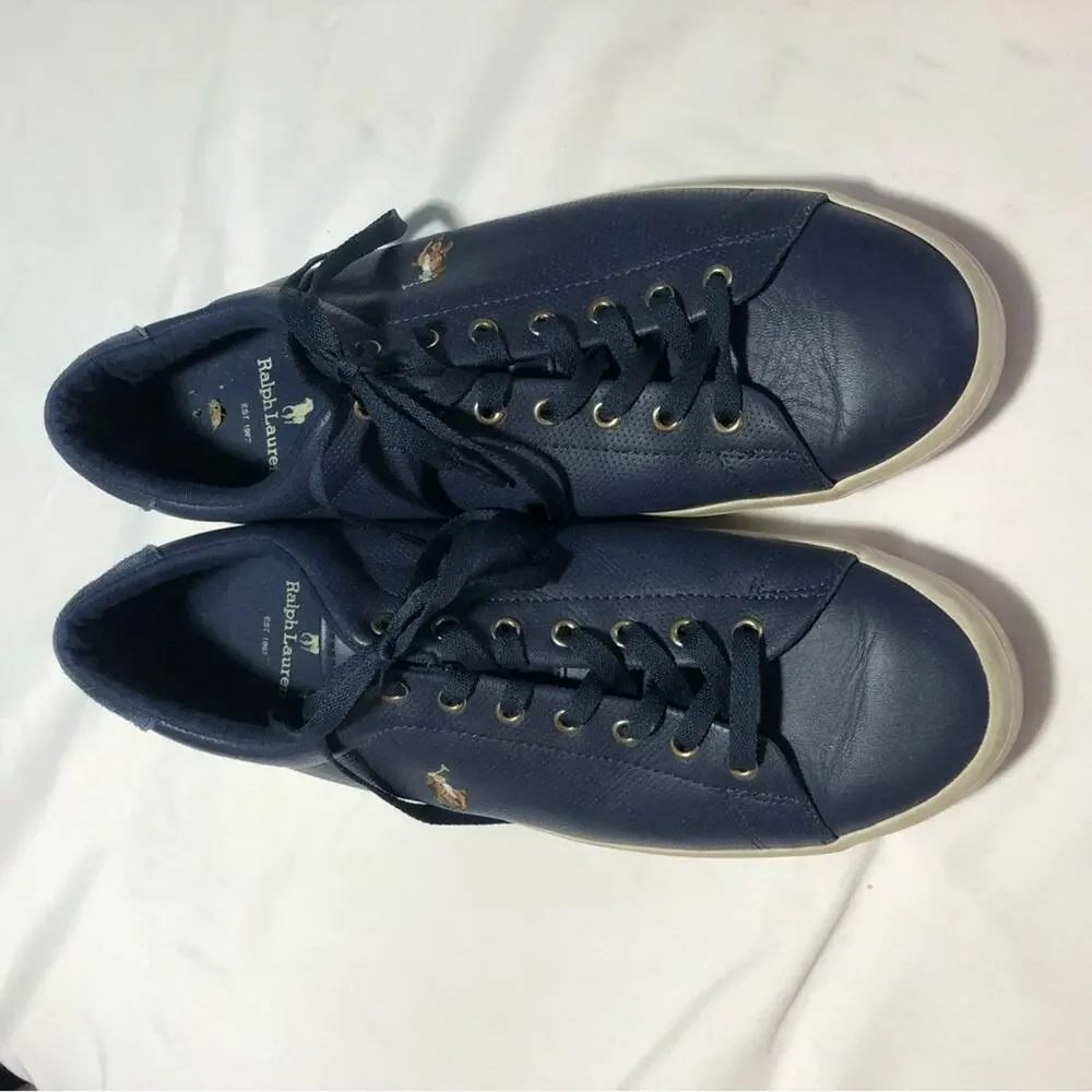 Polo Ralph Lauren longwood blue cowhide leather suede lace up sneakers mens 12